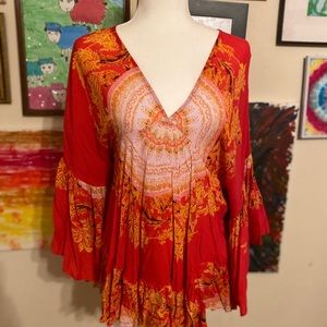 Free People Pink Paisley Blouse Mini Dress XS